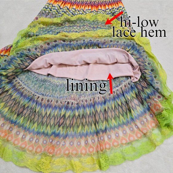 Lapis Boho Rainbow Halter Dress | Lace Hem Hi-Low Festival Vibes S - Picture 6 of 12